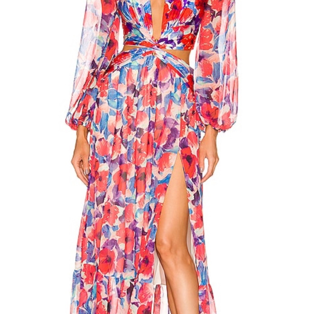 PatBO Violet Cut-Out Floral Maxi Dress in Cherry M